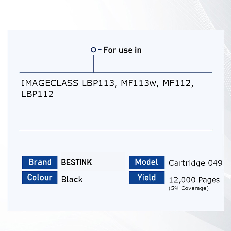 Bestink 047 049 Black Toner & Drum Cartridge for use in LBP113 MF113 CRG047 CRG049
