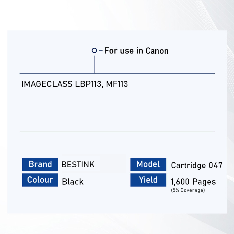 Bestink 047 049 Black Toner & Drum Cartridge for use in LBP113 MF113 CRG047 CRG049