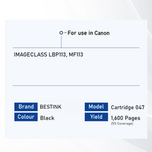 Load image into Gallery viewer, Bestink 047 049 Black Toner &amp; Drum Cartridge for use in LBP113 MF113 CRG047 CRG049