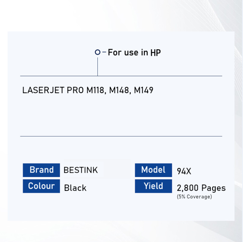 Bestink 94X CF294X Black Toner Cartridge for use in LaserJet Pro M118 MFP M148 MFP M149